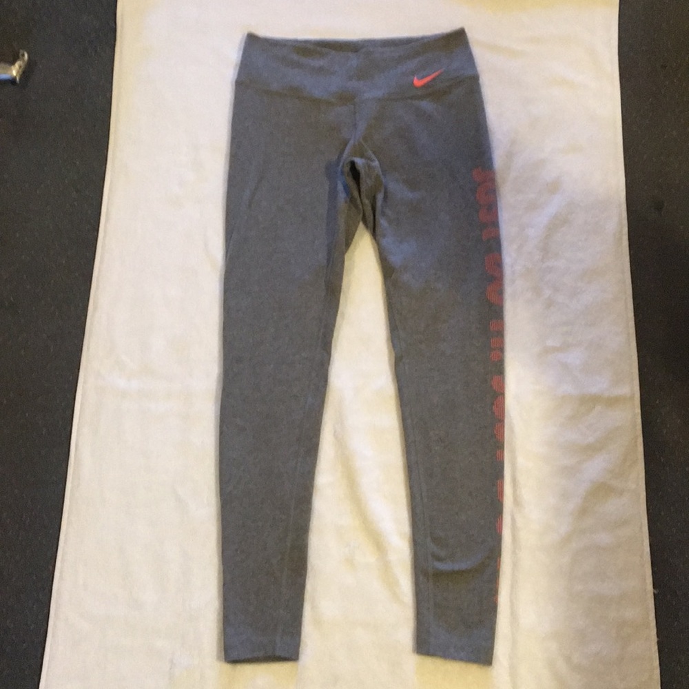 Nike Dri Fit Long Crop Leggings Gray Peach Small